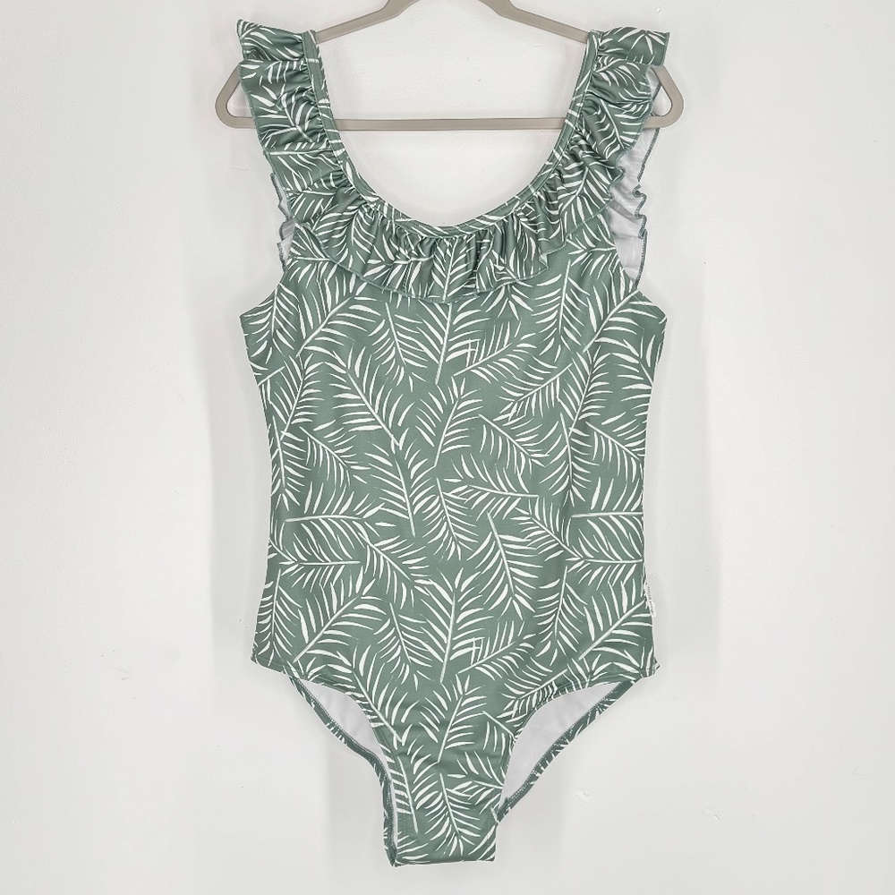 Imagine Perry Ruffle One Piece Tropical Swimsuit in Meadow Women's Size XL